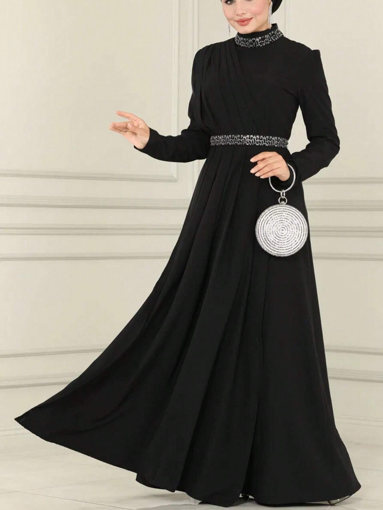 Women's Elegant Solid Color Luxurious Arabic Style Maxi Dress