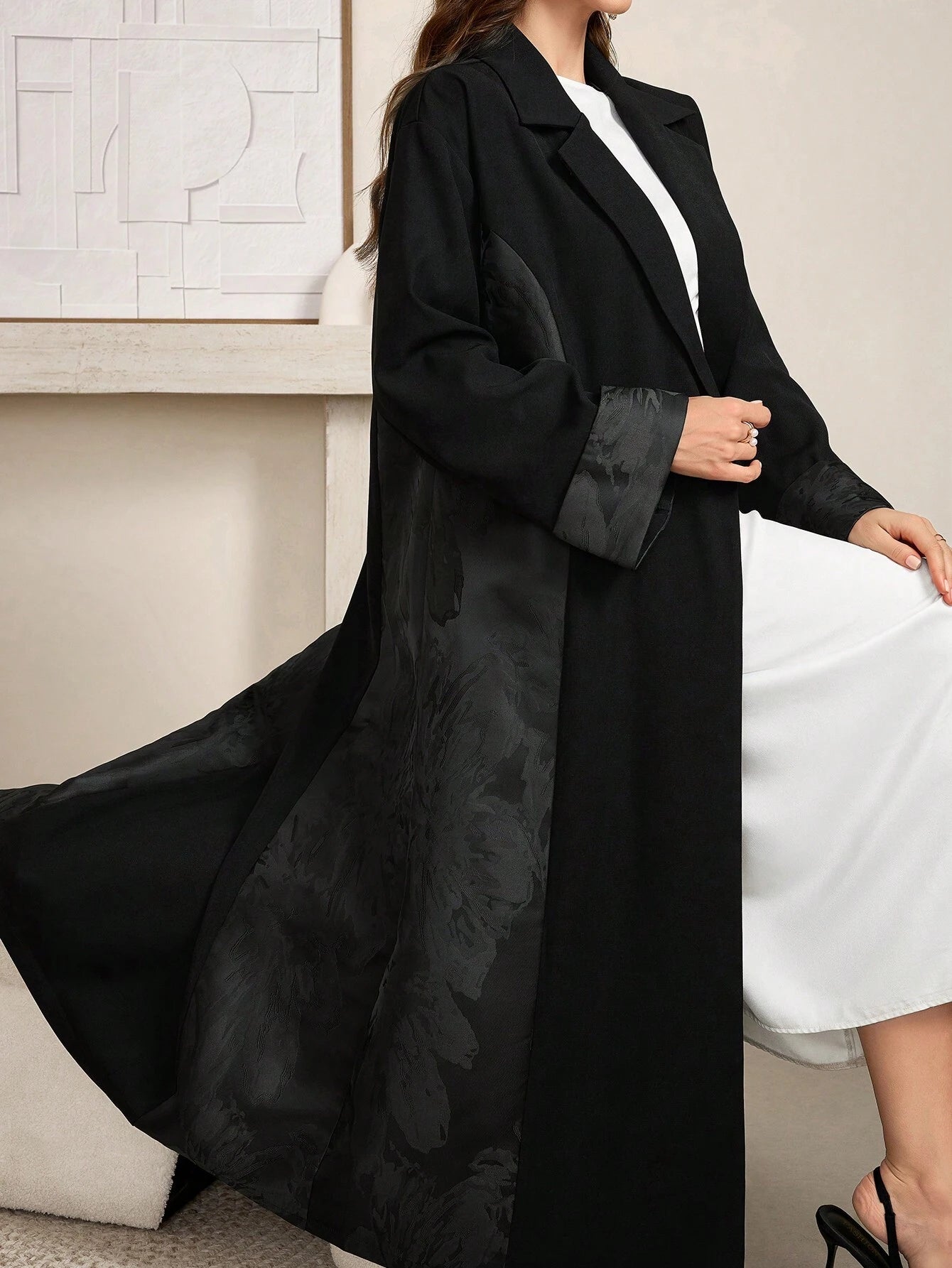 Elegant Color Block Long Abaya Cardigan