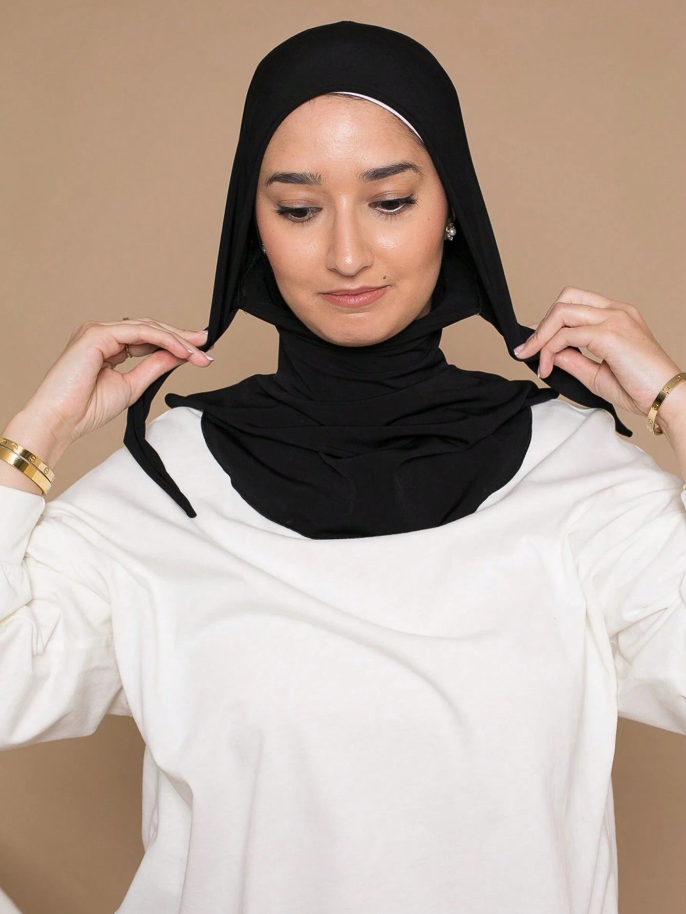 Women S Solid Color Balaclava Cap with Drawstring Elastic Headwrap
