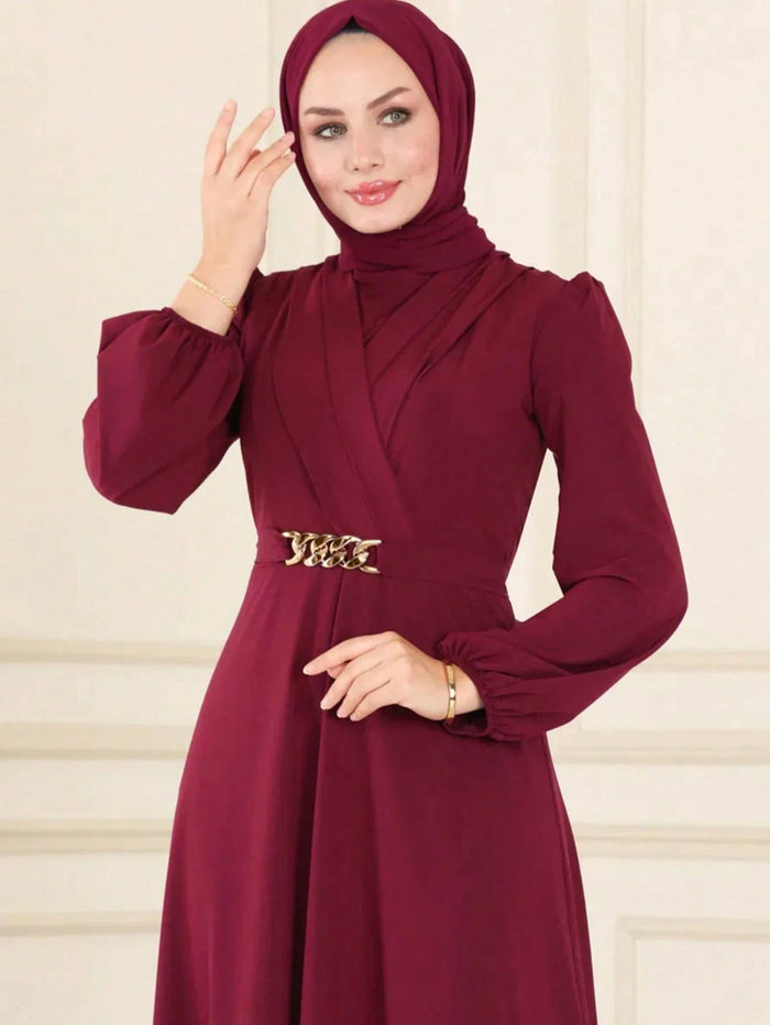 Elegant Women's High-end Solid Color Cinched Waist Maxi Dress