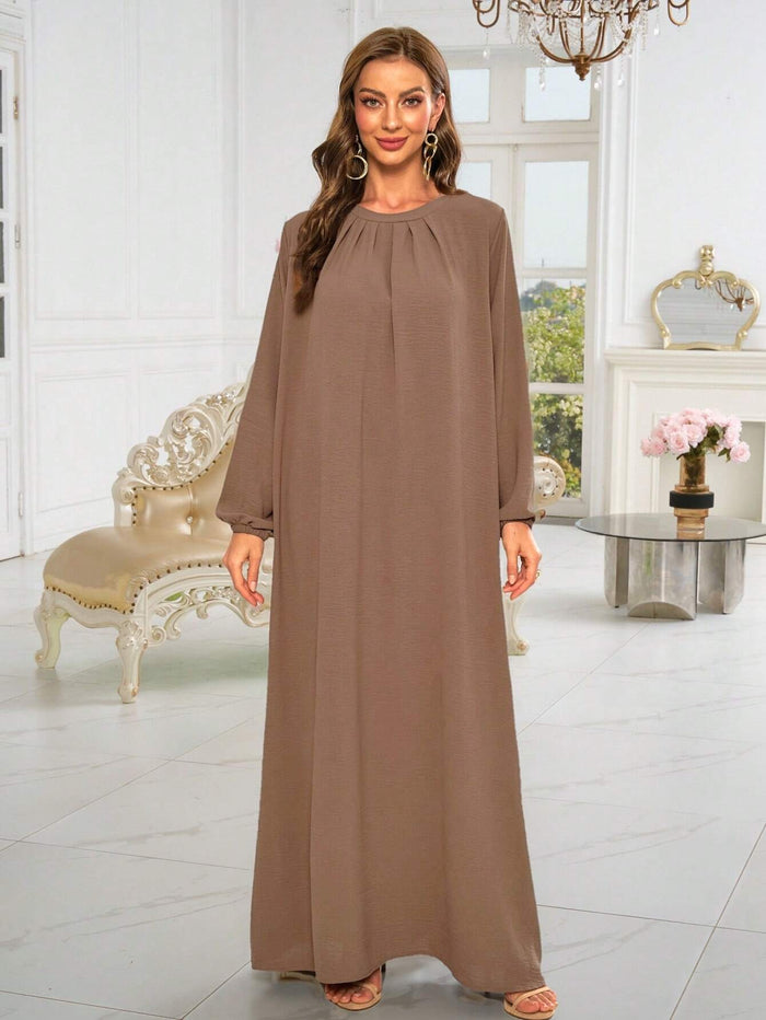 Women Hijab Comfy Breathable Fabric Ruched Collar Casual Back Zipper