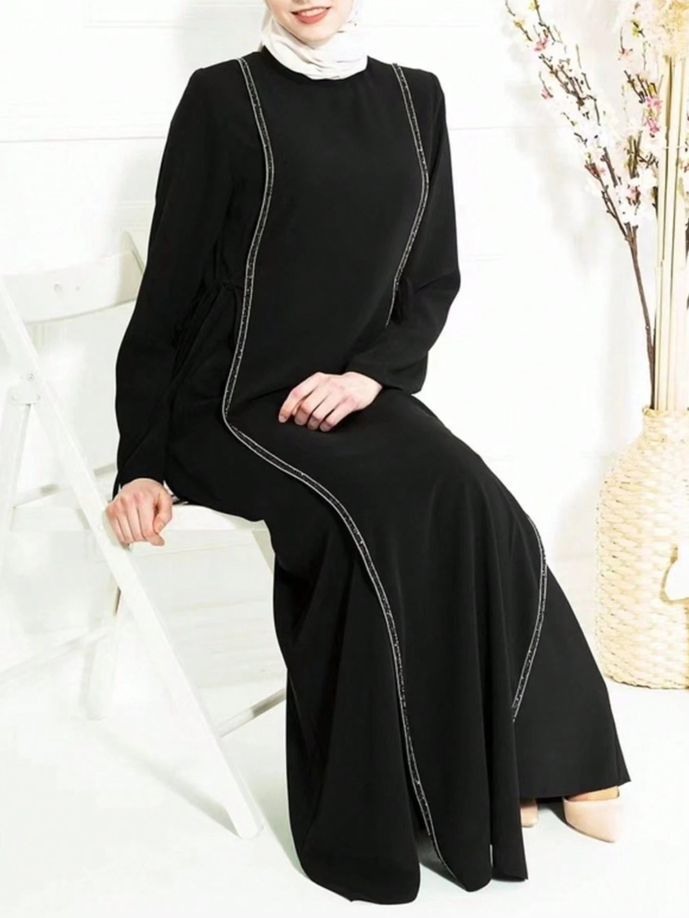 Women's Fashion Rhinestone Embellished Loose Fit Long Sleeve Dress