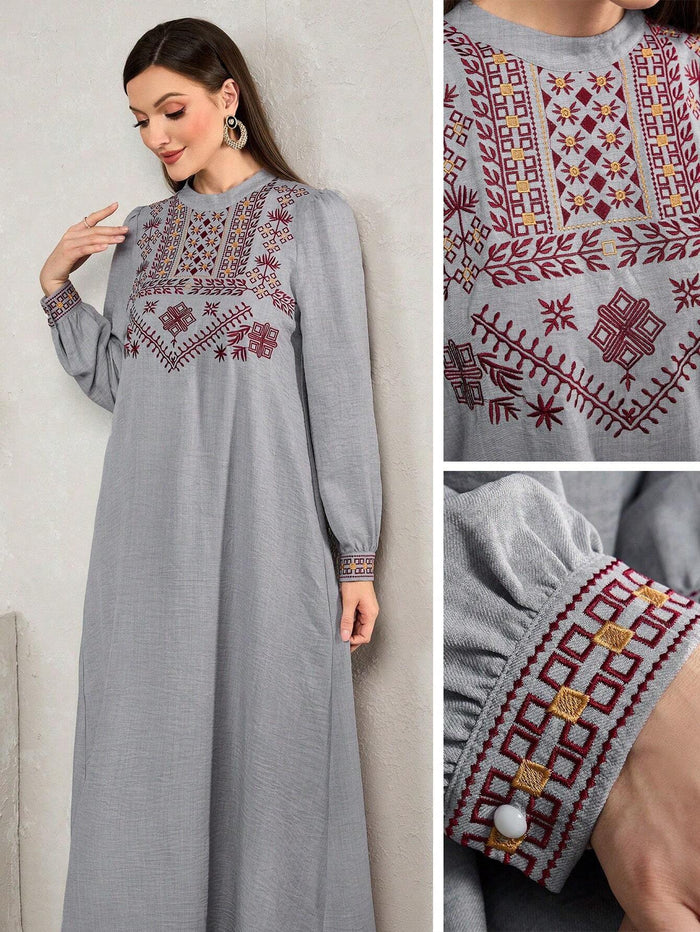 Embroidered Arabian Casual Dress