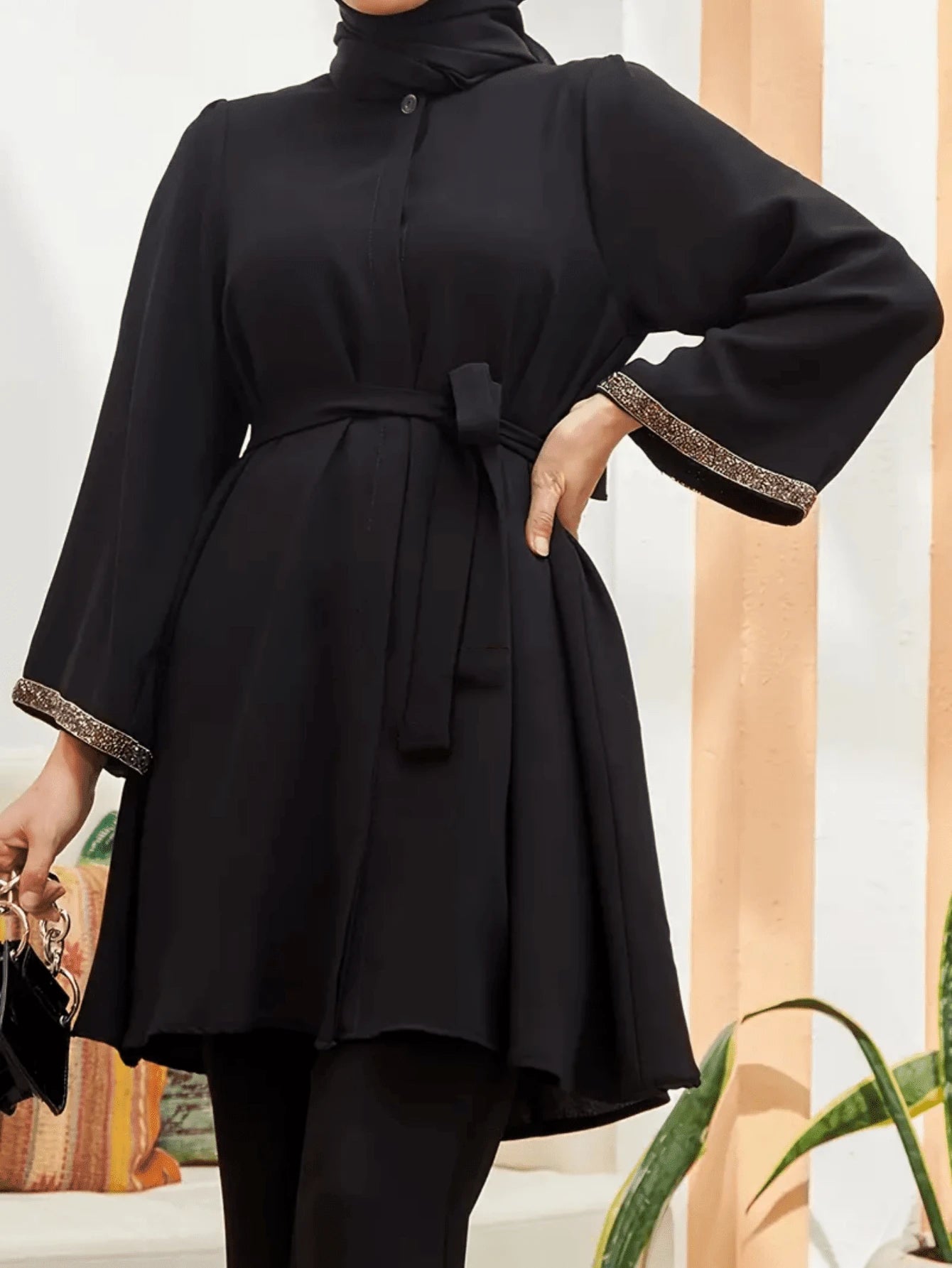 Women's Fashion Casual Solid Color Round Neck Cinched Loose Modest Top