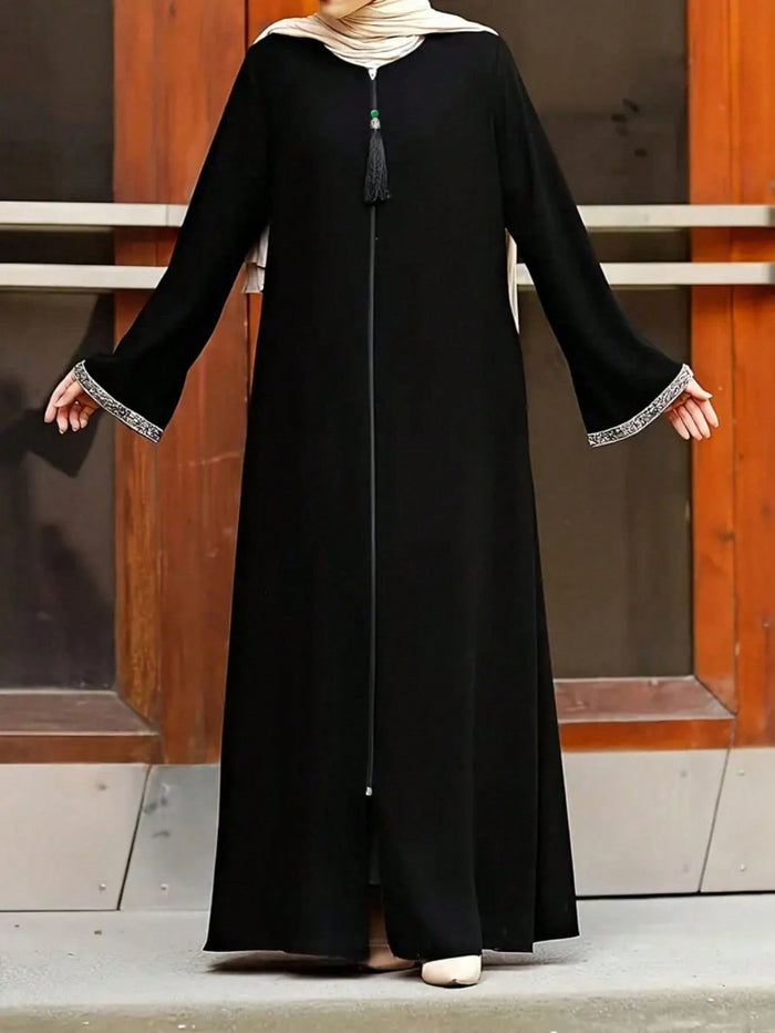 Women's Casual Solid Color Loose Round Neck Long Robe Dress