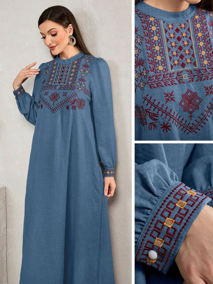 Embroidered Arabic Style Casual Dress