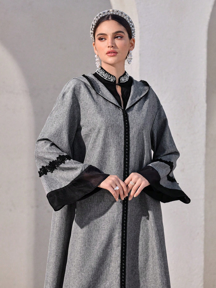 Women's Solid Color Patchwork Long Sleeve Casual Hooded Arabic Style