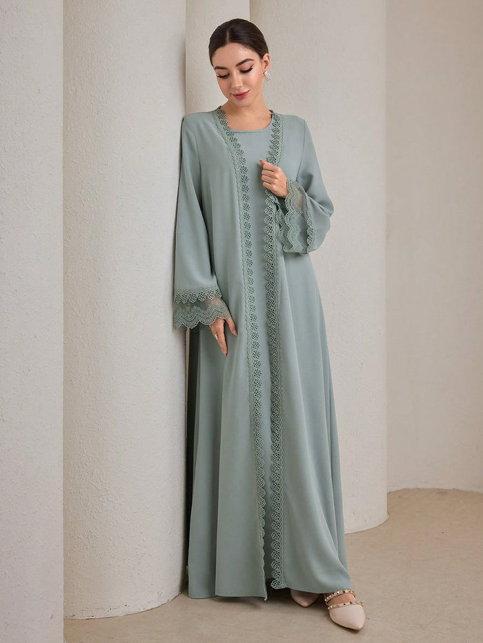 Women Traditional Long Dress Abaya Coat Set Modest Fall Cloth for