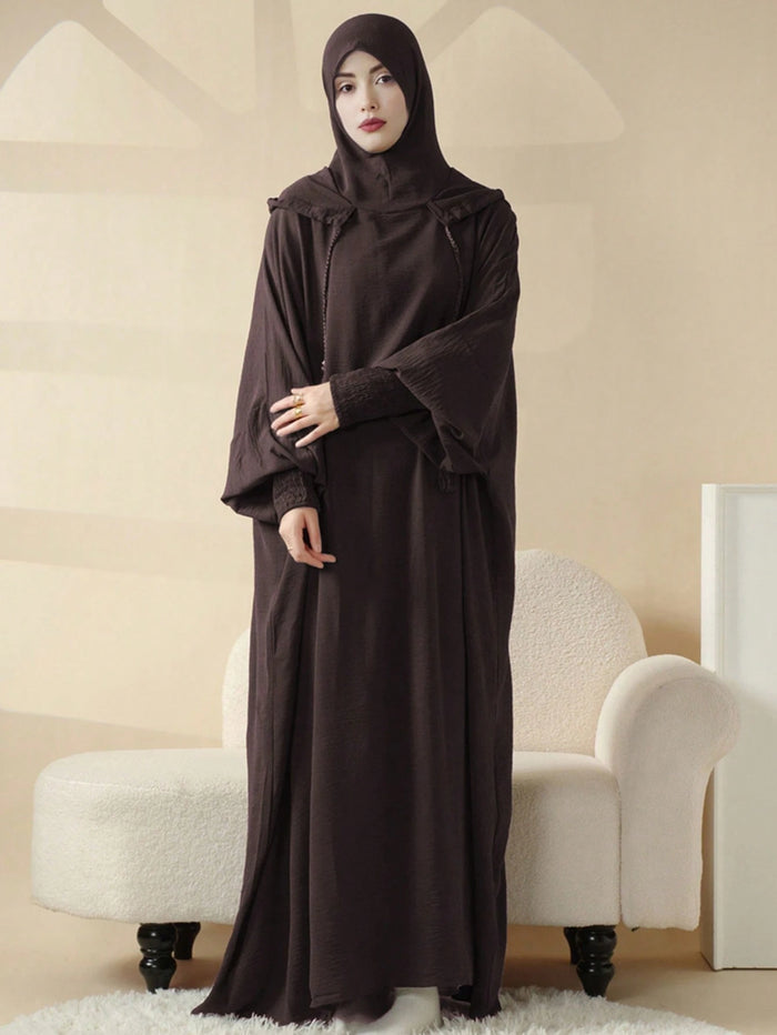 One Piece Traditional Clothing Hooded Abaya Tassel Prayer Dress