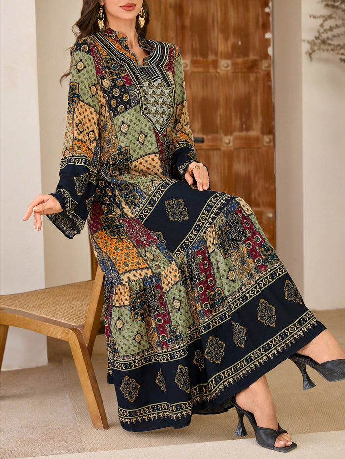 Conservative Casual Floral Long Dress for Women Fall Cloth for Women