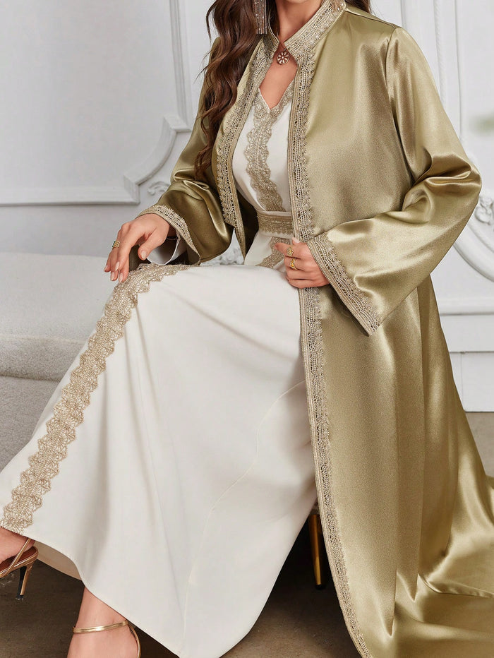 Women's Water Soluble Lace Patchwork Dress & Fashion Robe Abaya