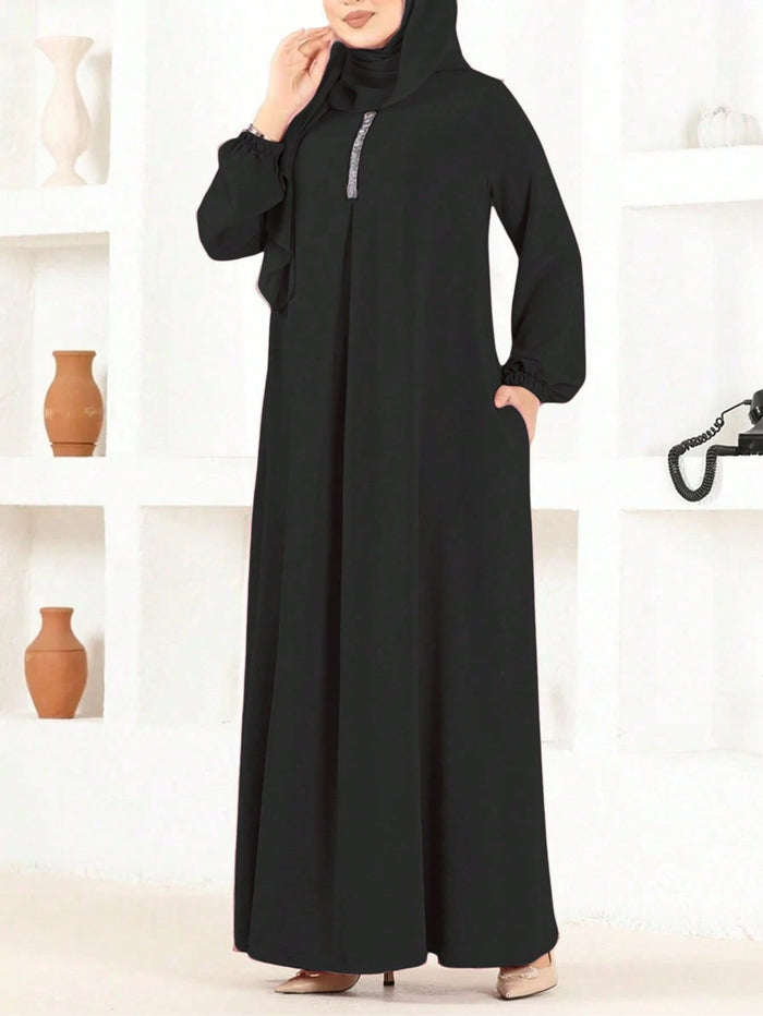 Fashion Women's Round Neck Solid Color Loose Long Robe Dress