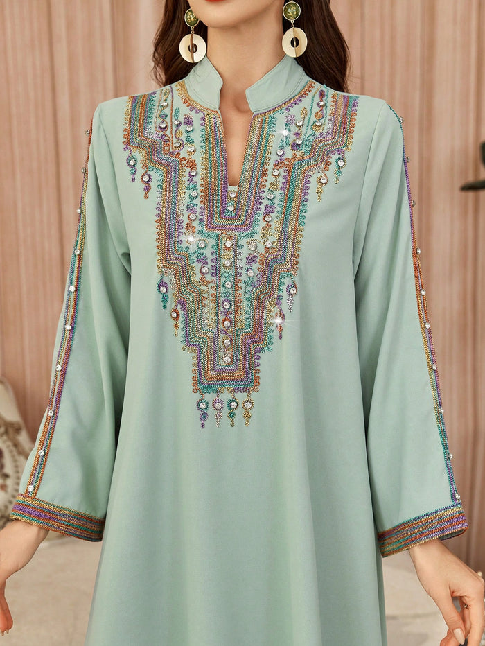 Women's Elegant Embroidered & Rhinestone Decor Loose Robe