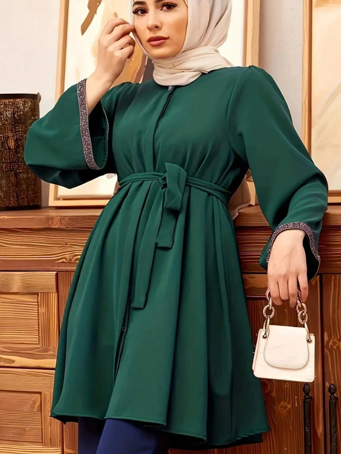 Women's Solid Color Slim Fit Lace Button Open Long Sleeved Robe Shirt