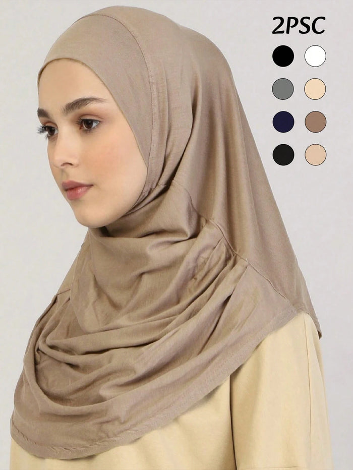 Women Solid Color Instant Hijab Set
