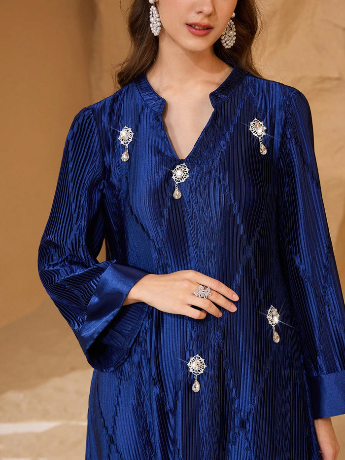 Elegant and Dignified Women's Dress with Handmade Pearl Beading and