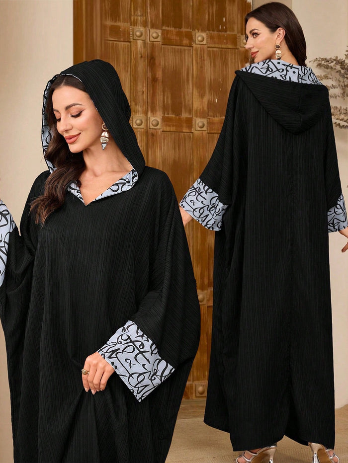 Women's Elegant Contrast Color Floral Print Splice Batwing Sleeve