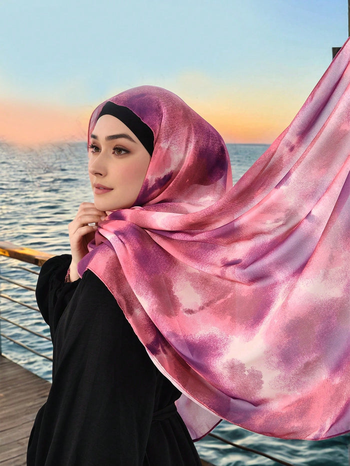 One Ms Chiffon Tie-dye Hijab Scarf - Lightweight Breathable Head