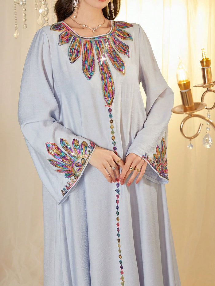 Arabic Style Dress with Round Neck