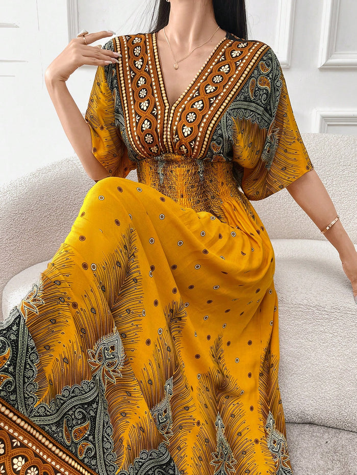 Burgundy Red Women Fashionable Elegant Printed Retro Paisley Graphic