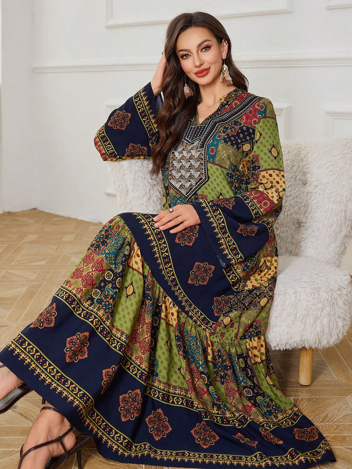 SHEIN Najma Conservative Casual Floral Print Long Dress For Women Fall Cloth For Women