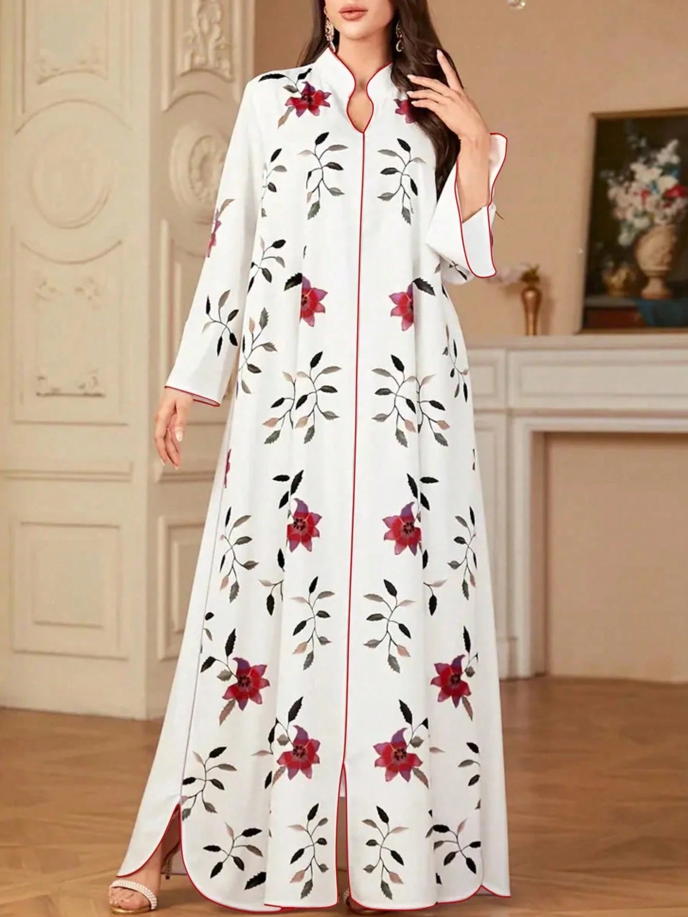 Women S Floral Print Abaya Minimalist Fashionable for Summer