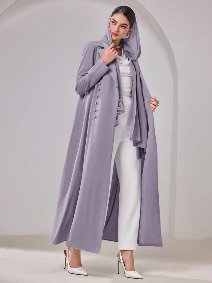 Women's Solid Color Lapel Neck Long Sleeve Elegant Arabic Abaya