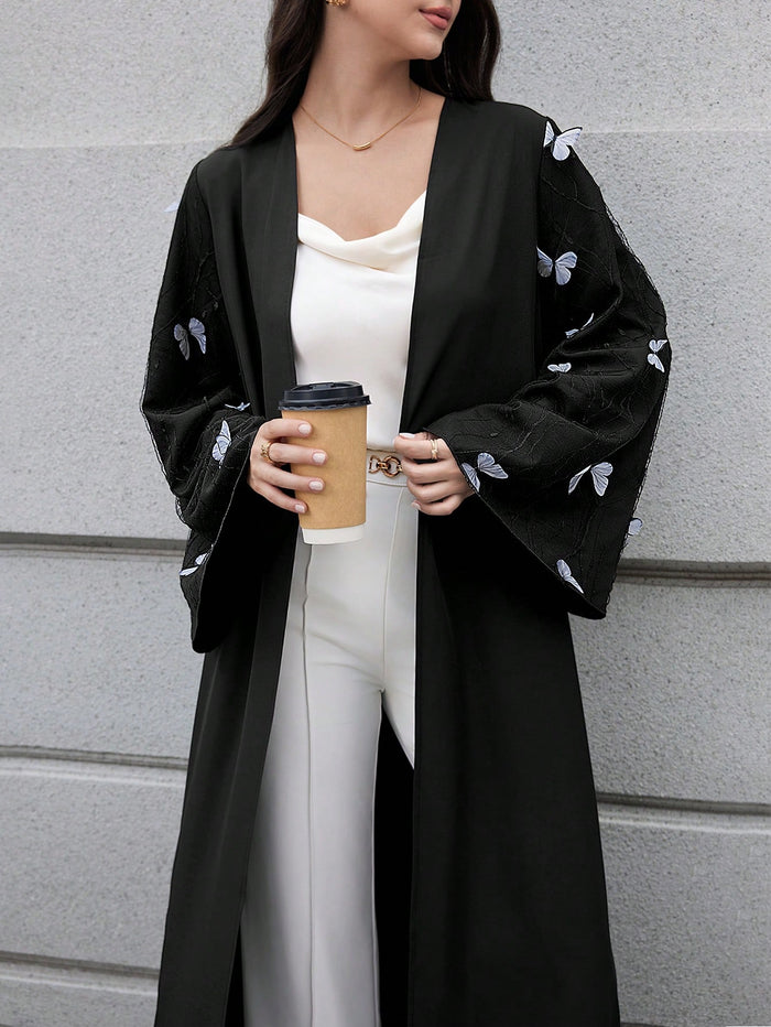 Women's Elegant Butterfly Print Abaya Long Sleeve Robe Women Abaya