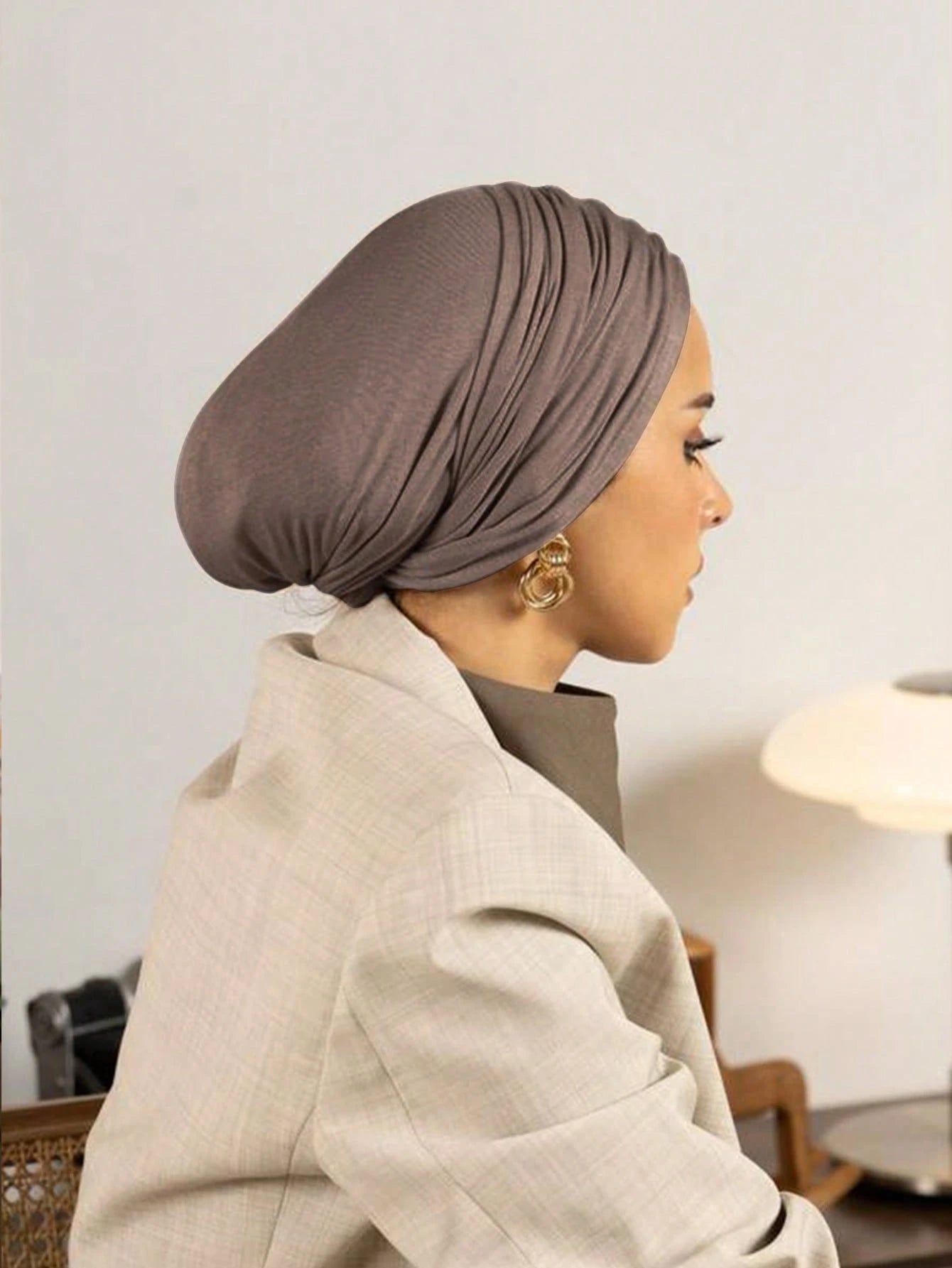 Women Classic Solid Color Hijab Headscarf Adjustable Turban Headband