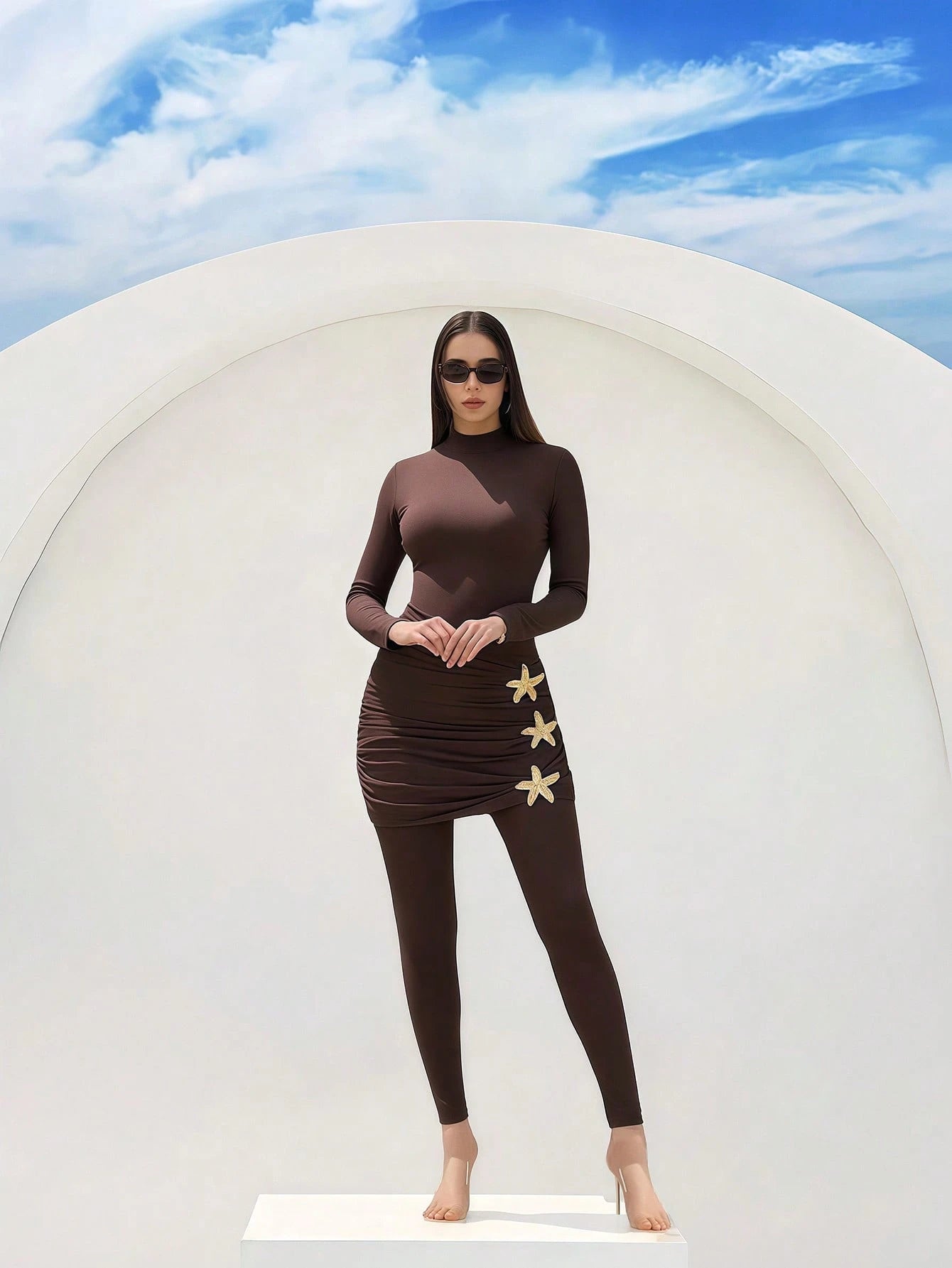 Ladies Elegant Modest Swimsuit Set with Conservative Round Neck