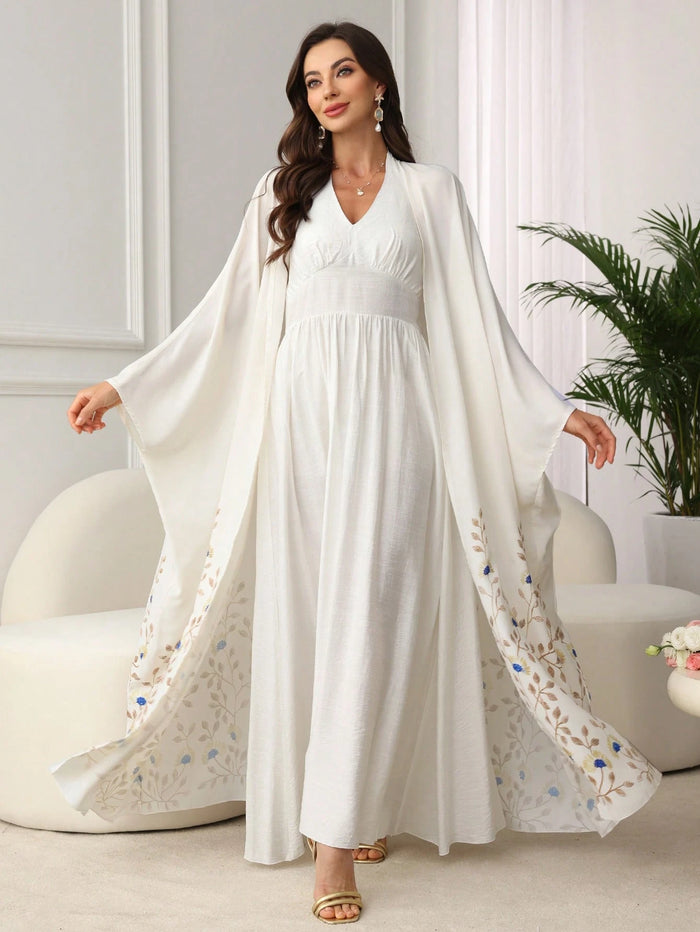 Women Elegant Floral Print Loose Cardigan & Halter Neck Dress Set