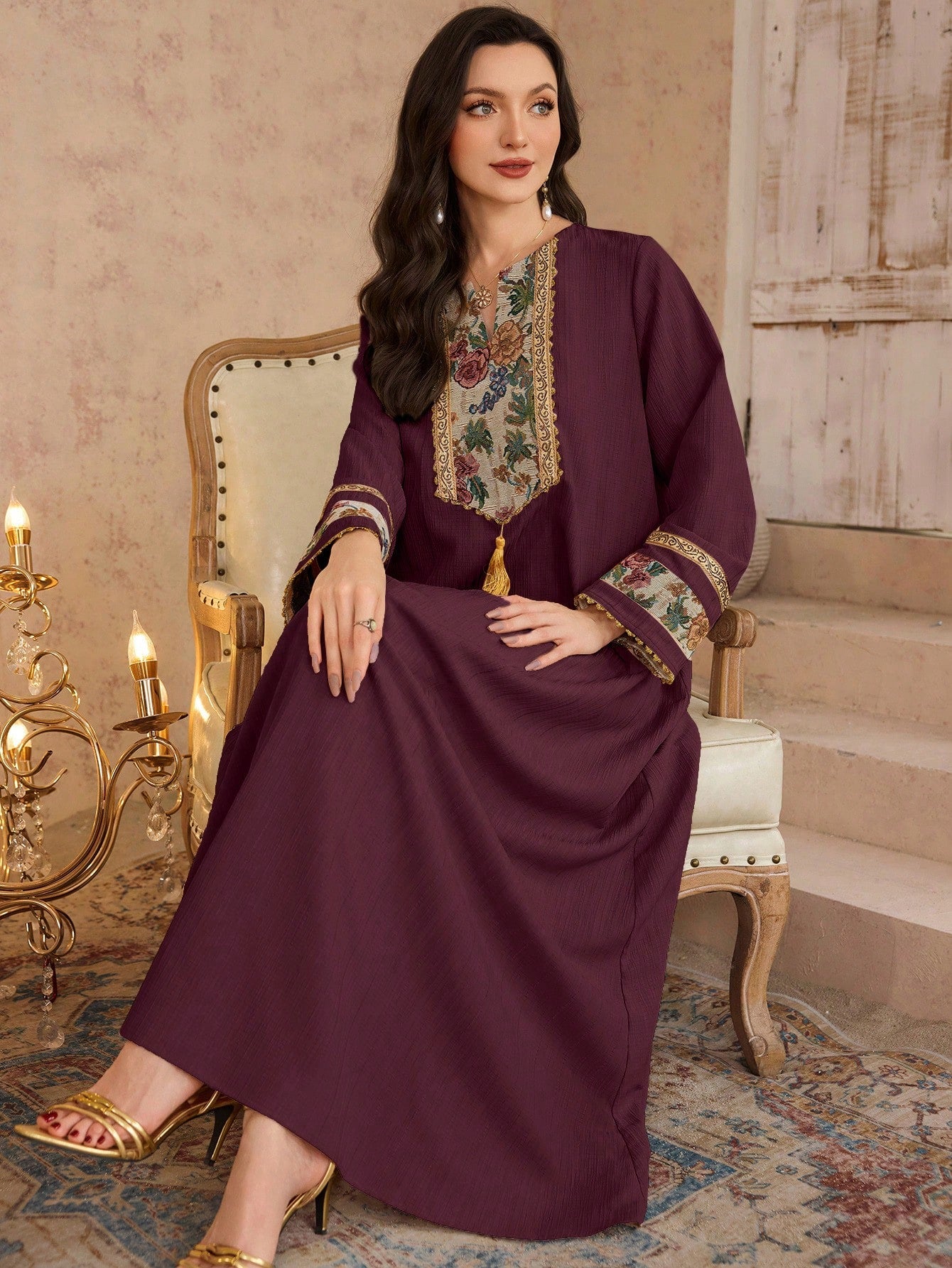Women's 3d Floral Belted Tunic & Traditional Long Dress