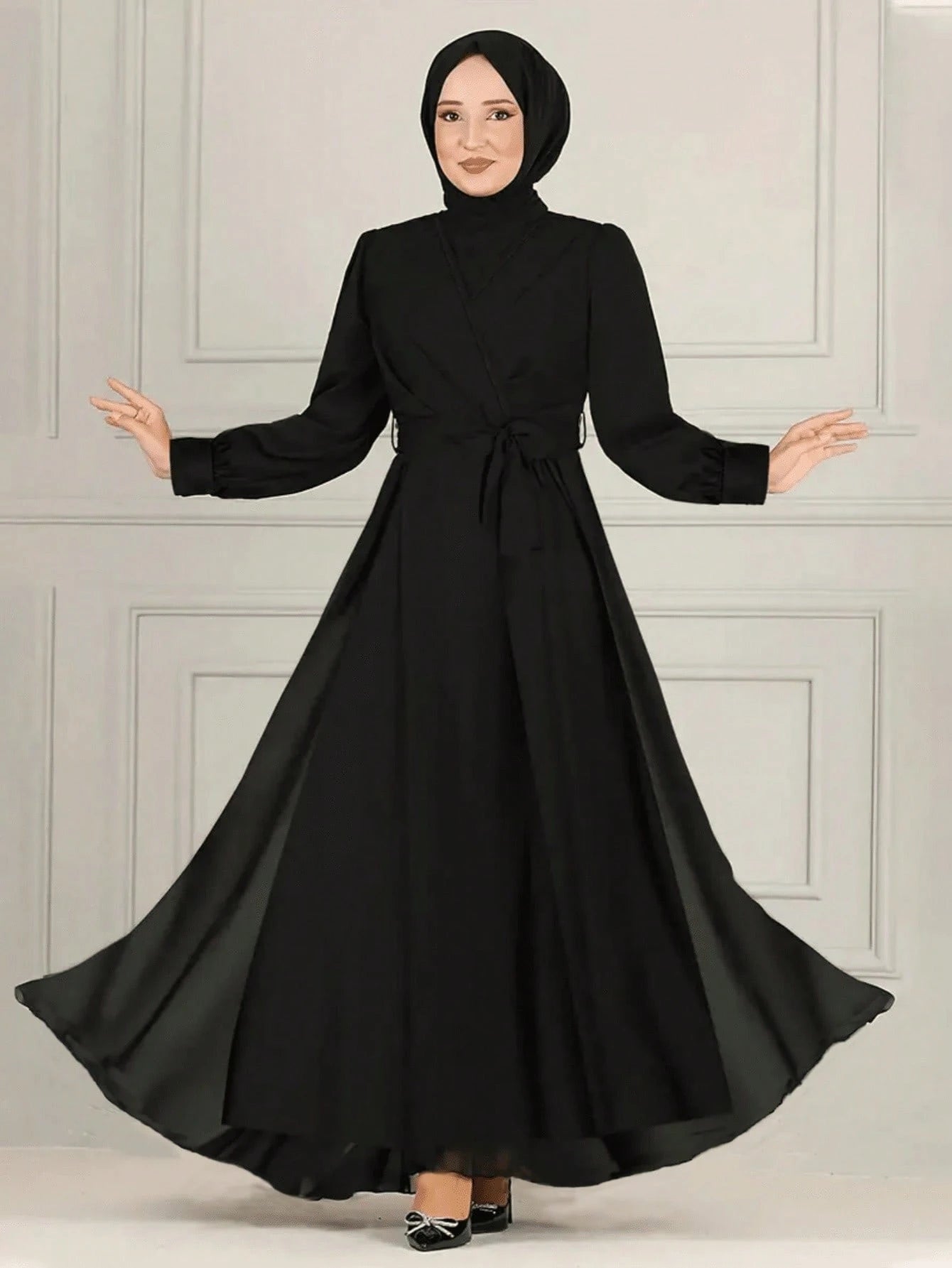 Women's Fashion Elegant Solid Color Waist Cinched Skirt Dress