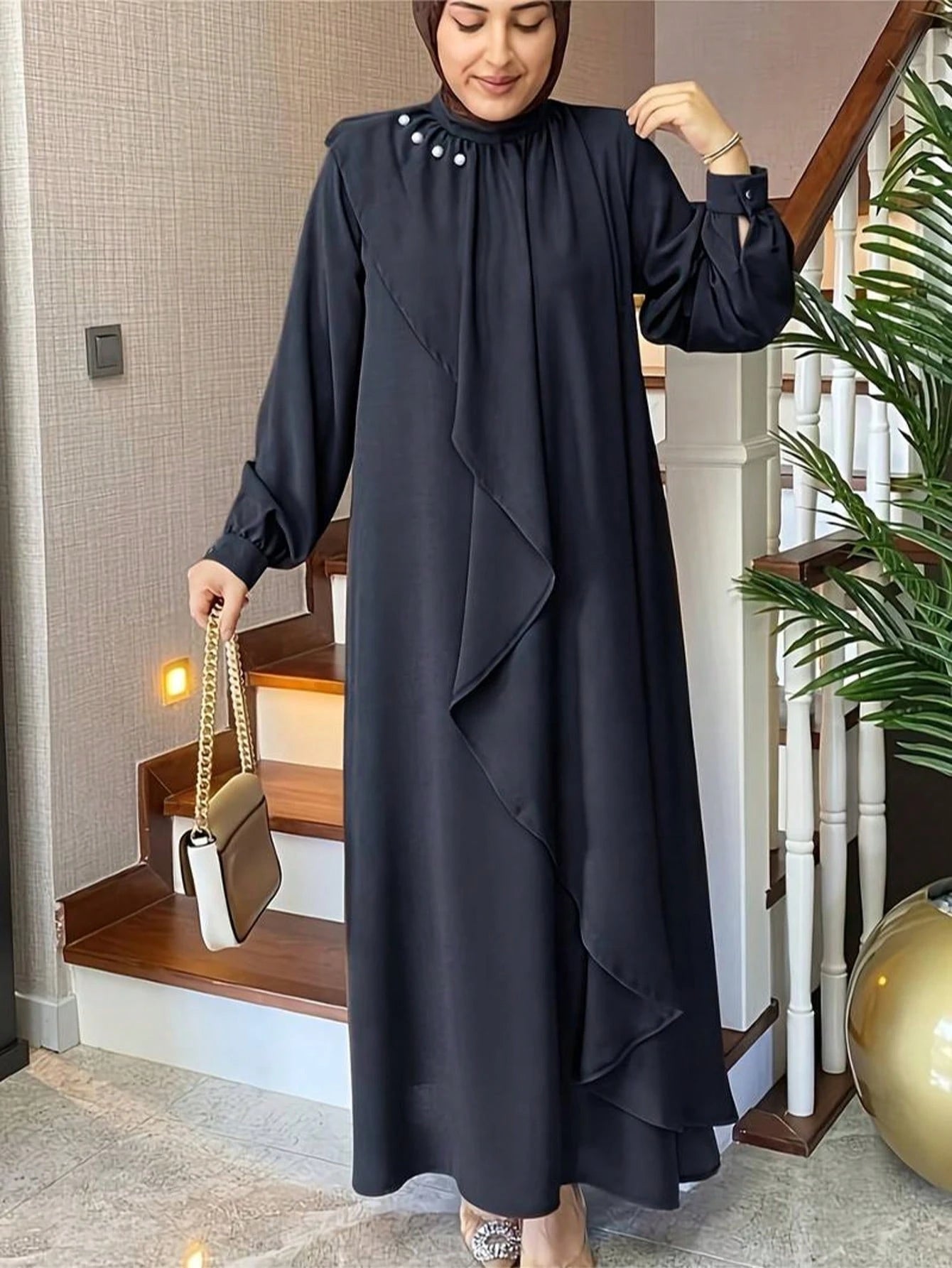 Fashion Retro Solid Green Traditional Arabic Clothing Loose Robe