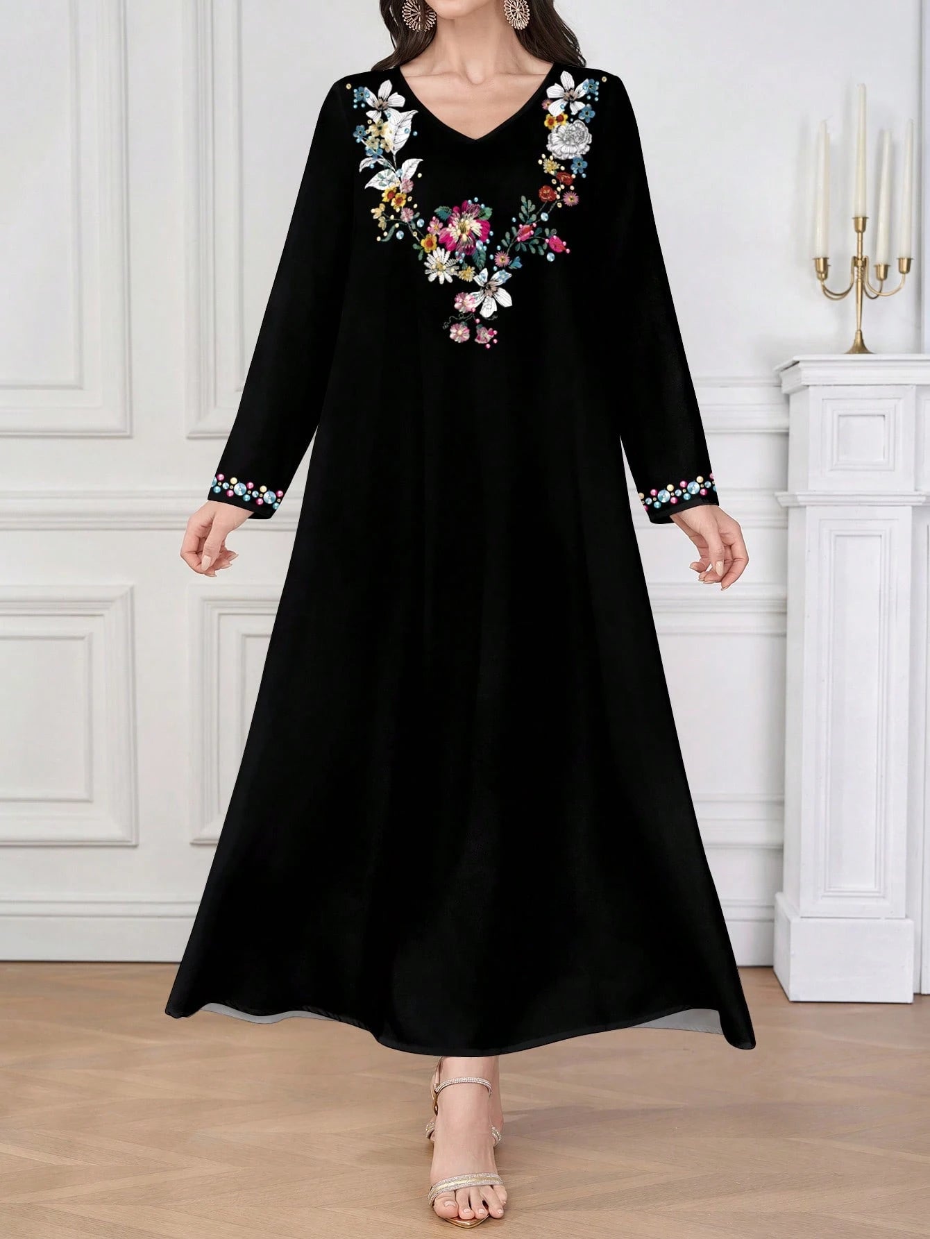 Women's Black V-neck Long Sleeve Flowy Elegant & Comfortable