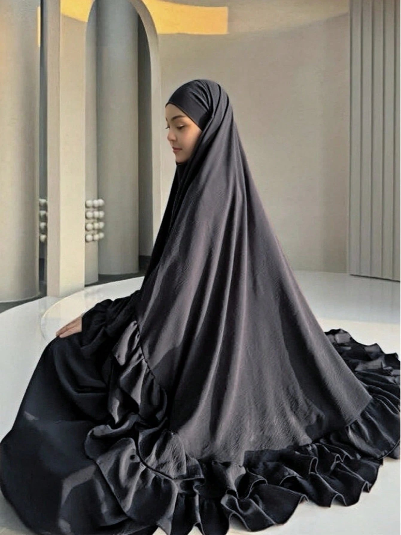 Set Ruffle Hijab Khimar Jilbab Abaya Top Quality Muslim Women Prayer