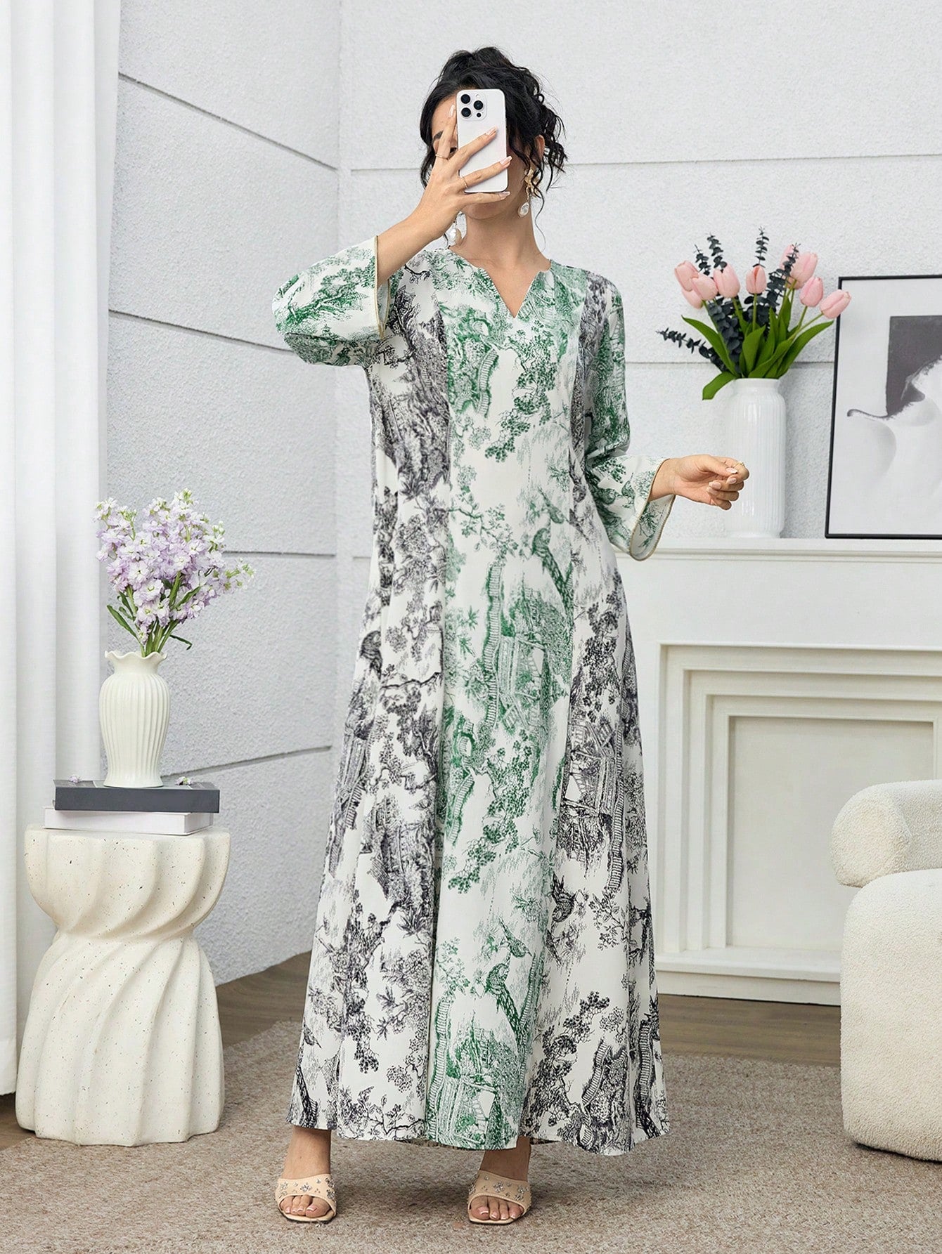 Elegant Contrast Color Block Printed Dress