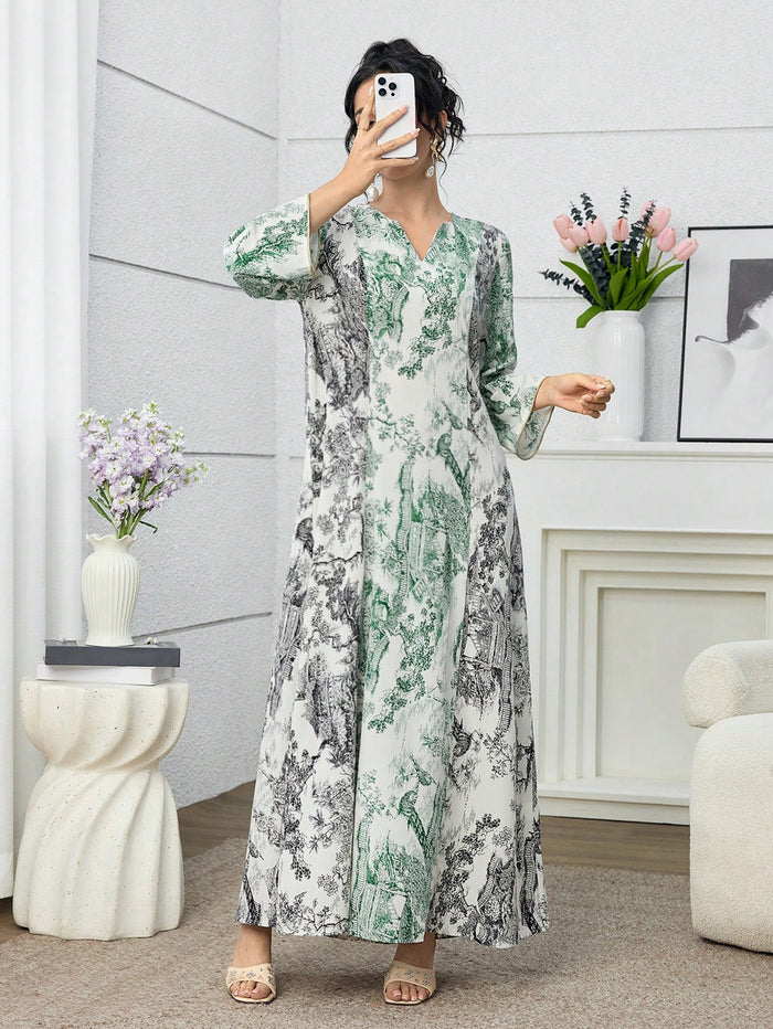 Elegant Contrast Color Block Printed Dress