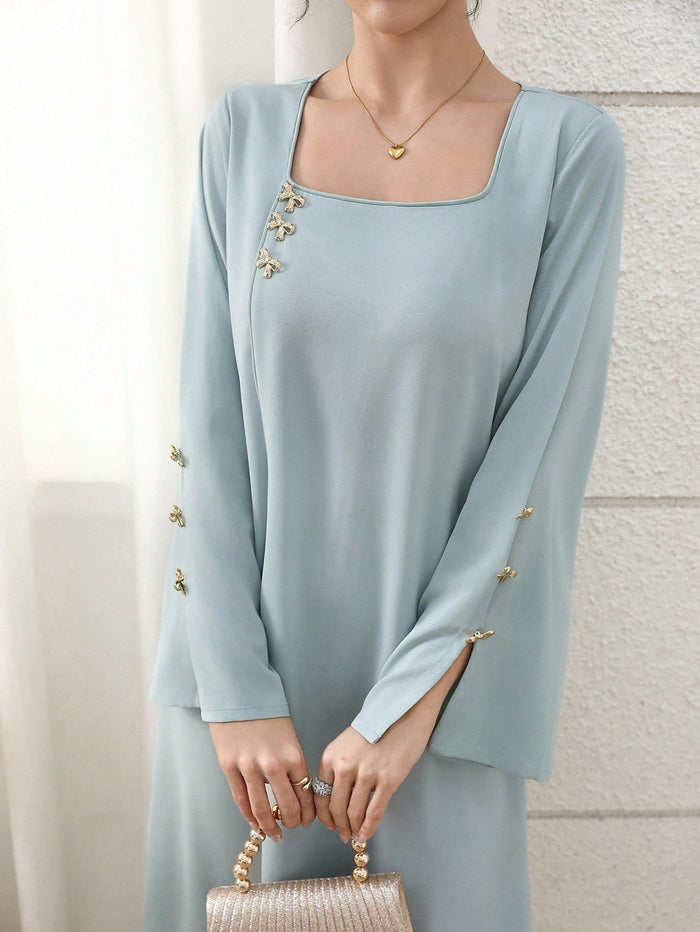 Loose Fit Women S Arabic Style Dress with Handmade Floral Texture and