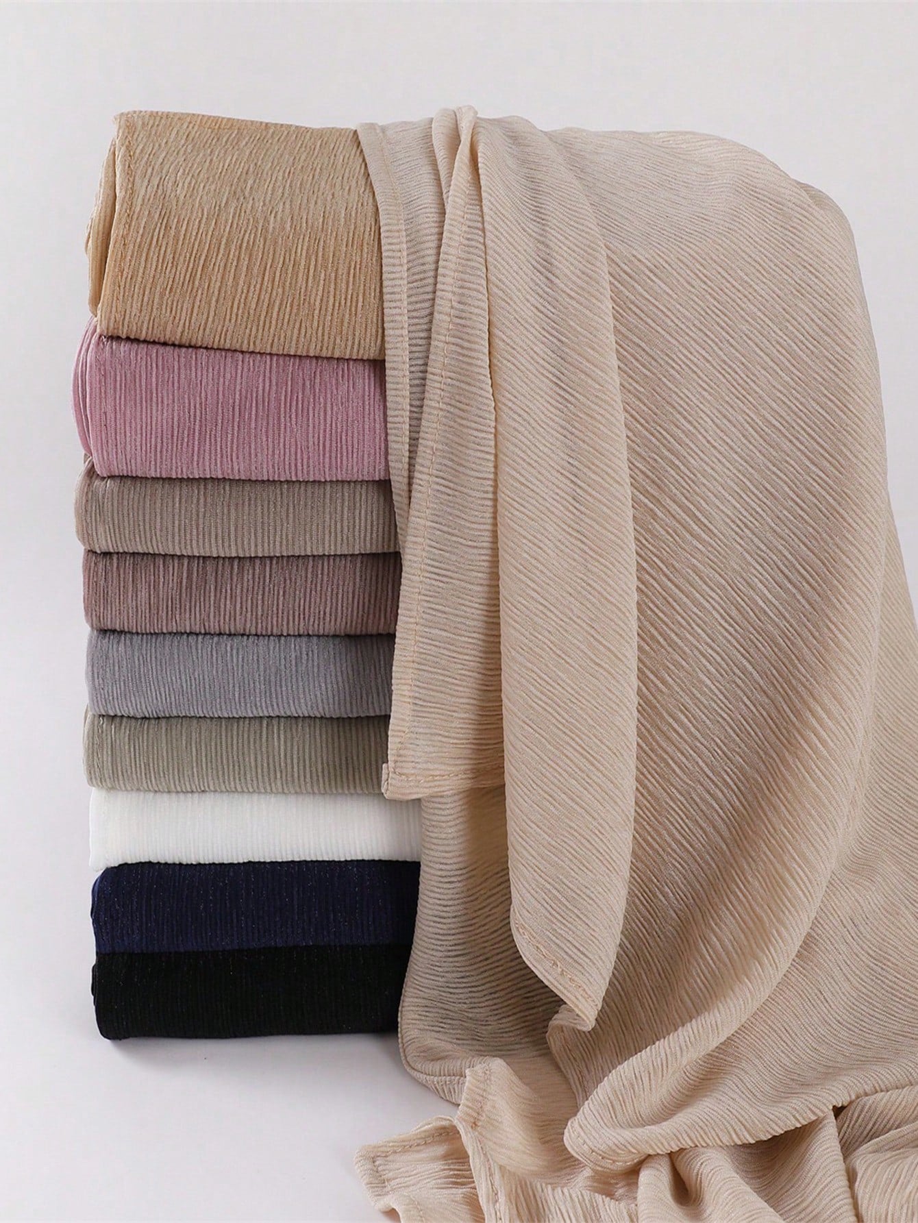 Women Plain Color Pleated Casual Scarf