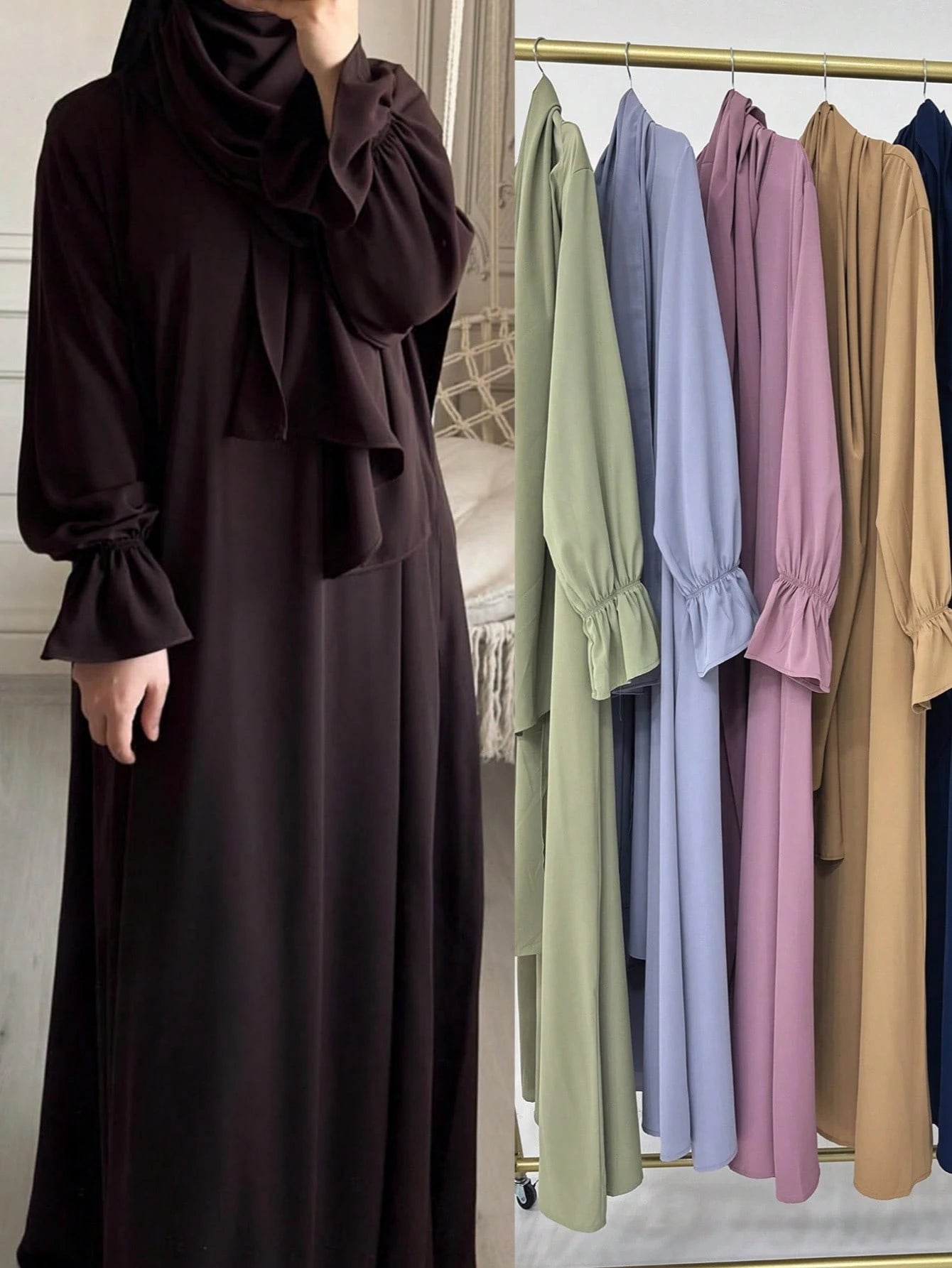 Nida Fabric Scarf Attached Abaya Khimar
