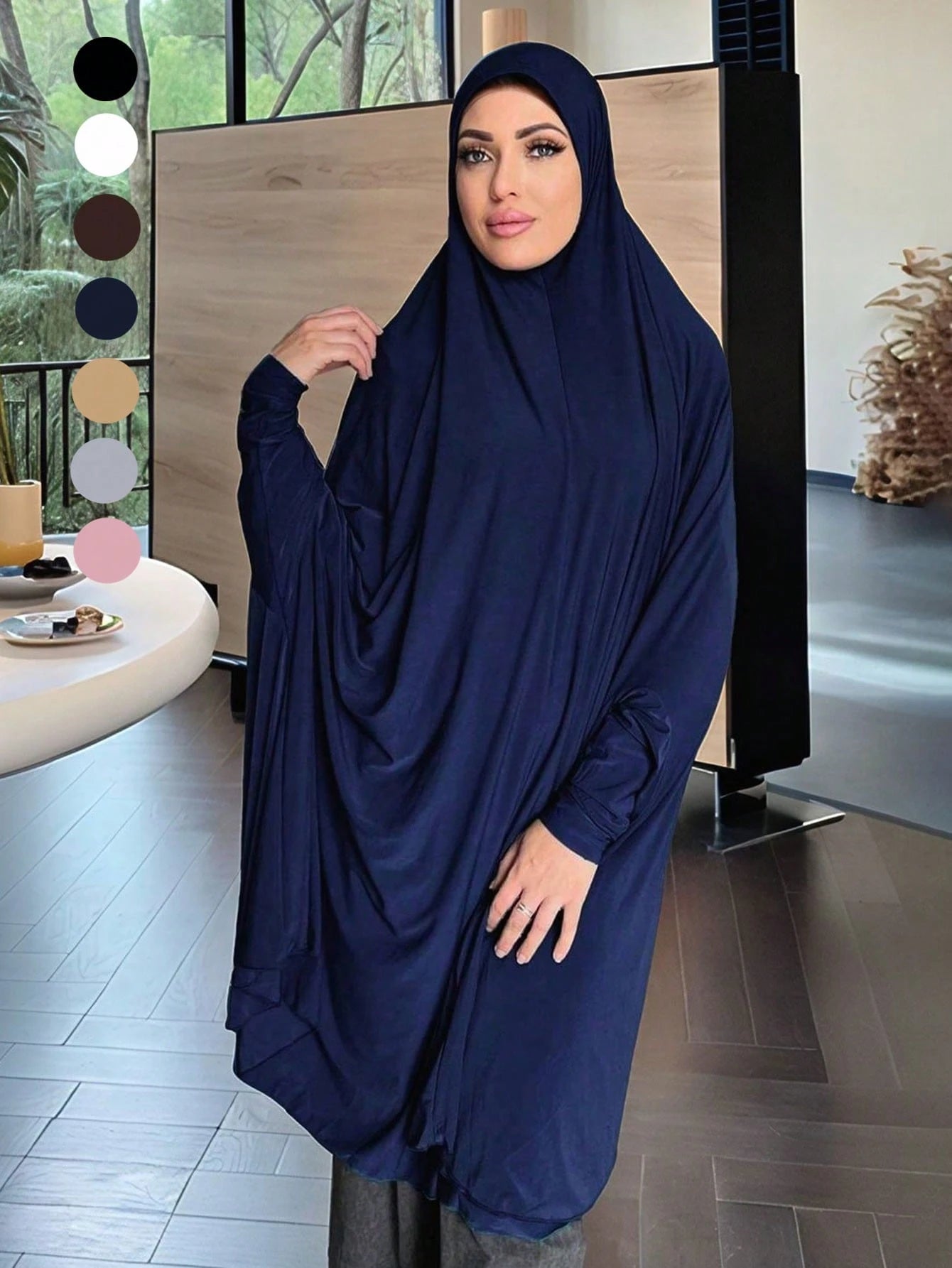 Women Solid Color Muslim Scarf with Sleeve Cuffs