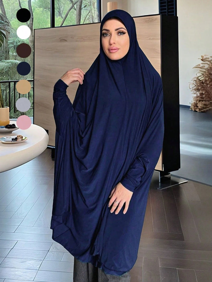 Women Solid Color Muslim Scarf with Sleeve Cuffs