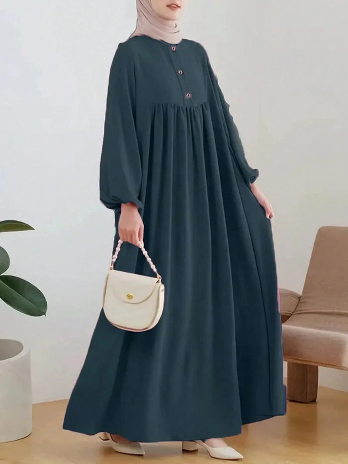 Women's Casual Round Neck Lantern Sleeve Loose Dress Spring