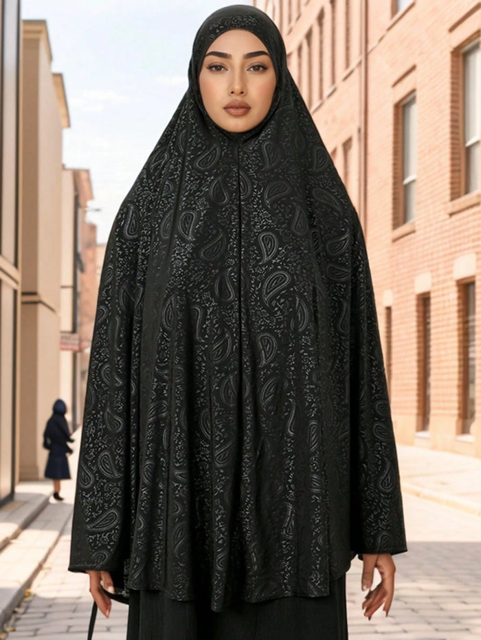 Women's Fashion Simple Solid Color Paisley Pattern Jilbab