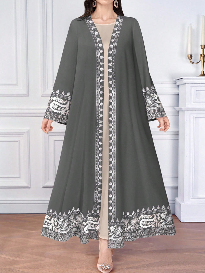 Floral Print Open Front Abaya