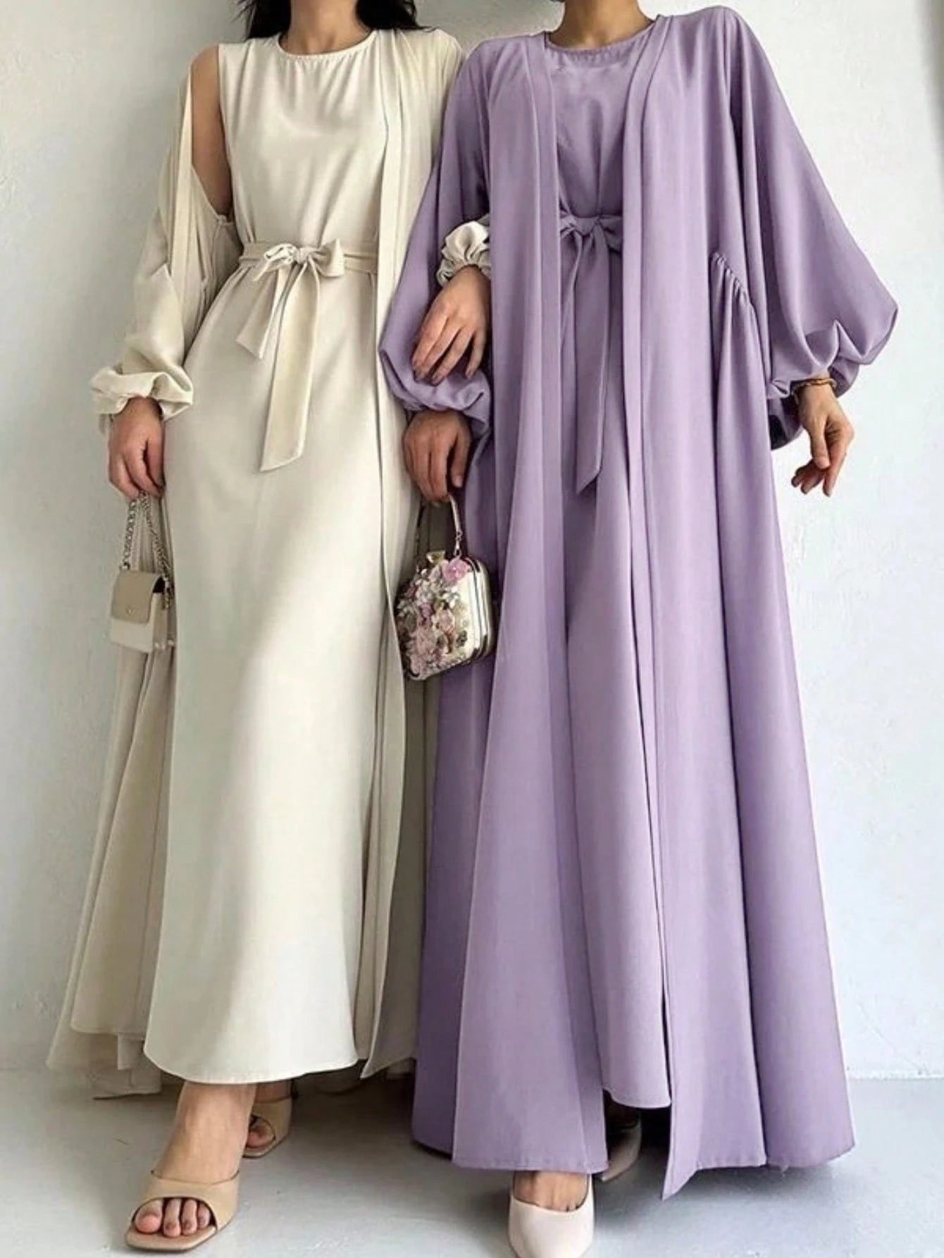 Solid Color Elegant Abaya Dress Suit