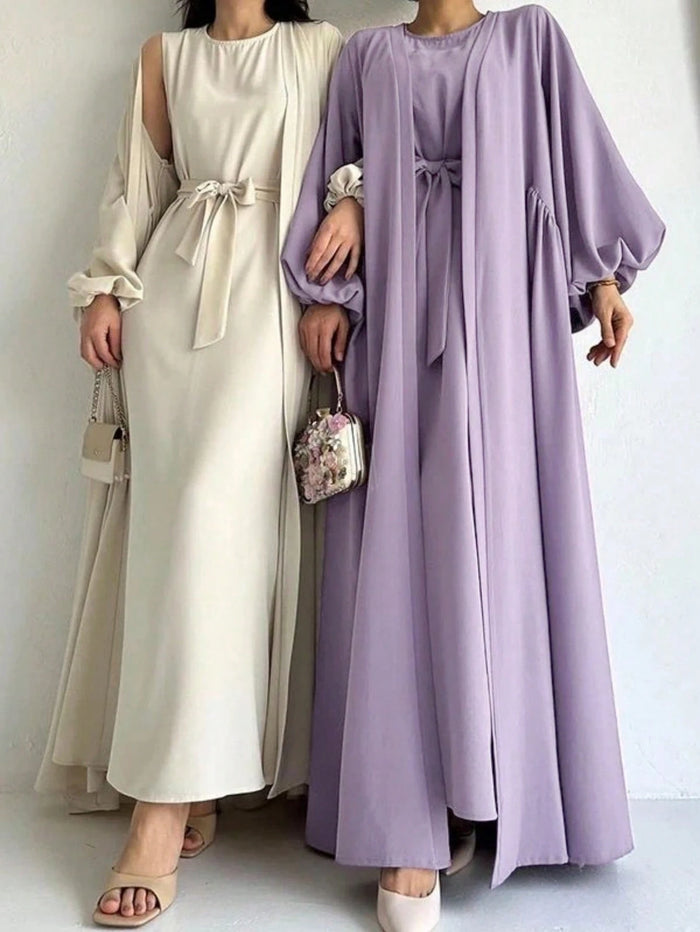 Solid Color Elegant Abaya Dress Suit