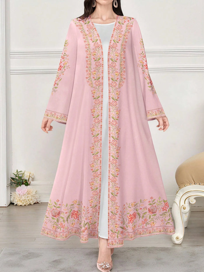 Women's Floral & Plant Digital Print Long Sleeve Casual Arabic Abaya