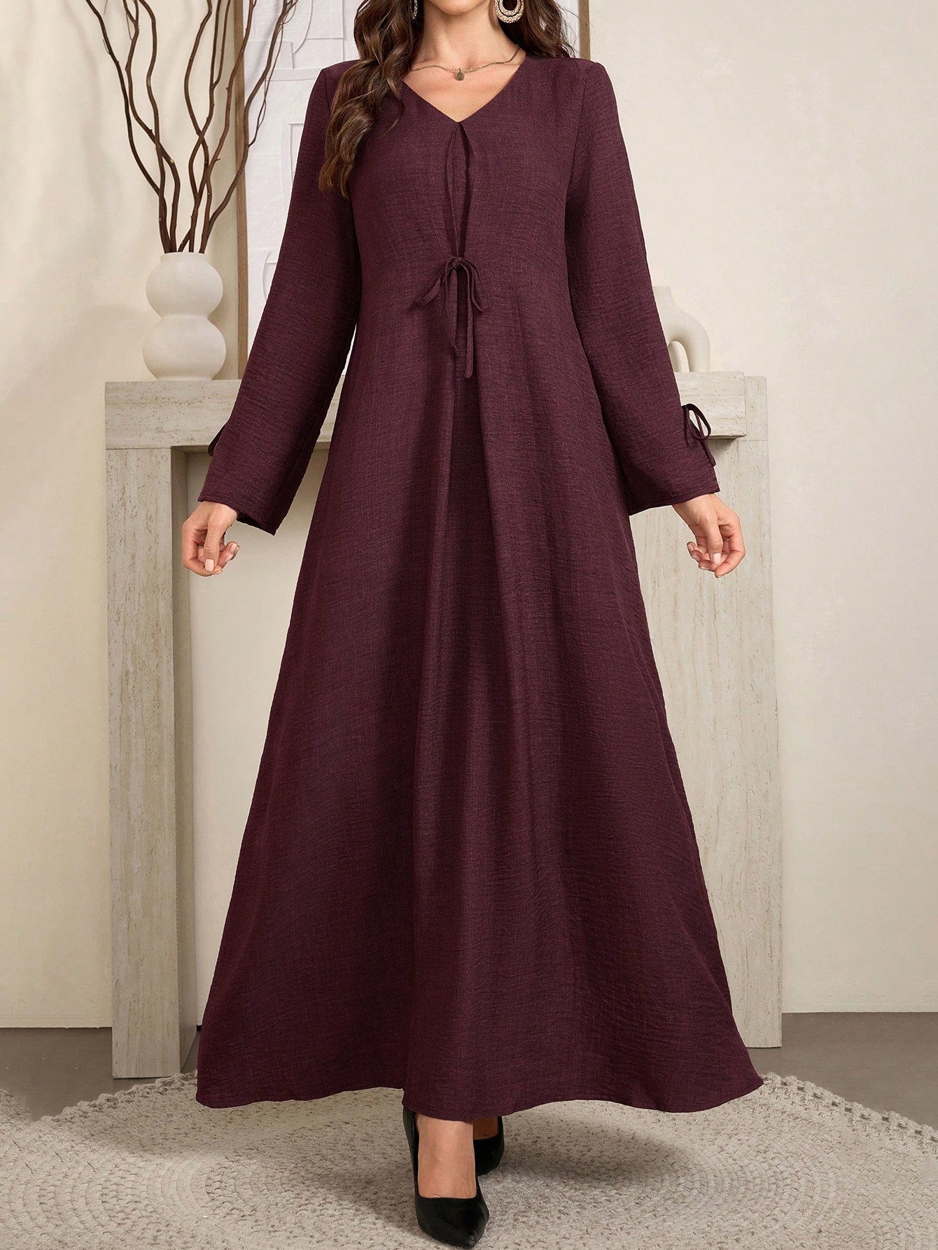 Women's Elegant Loose Comfortable Bow-tie Bamboo-knot Linen Dress